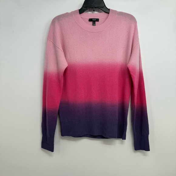 Aqua Cashmere Ombre Sweater Womens M Medium Pink Purple Crew Neck - Picture 3 of 9